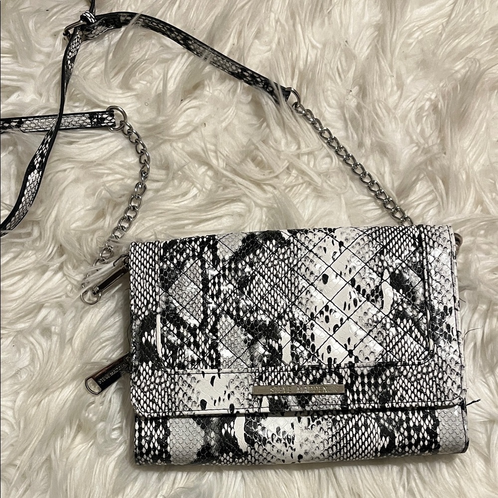 Steve Madden Black and White Snake Print Crossbody Bag